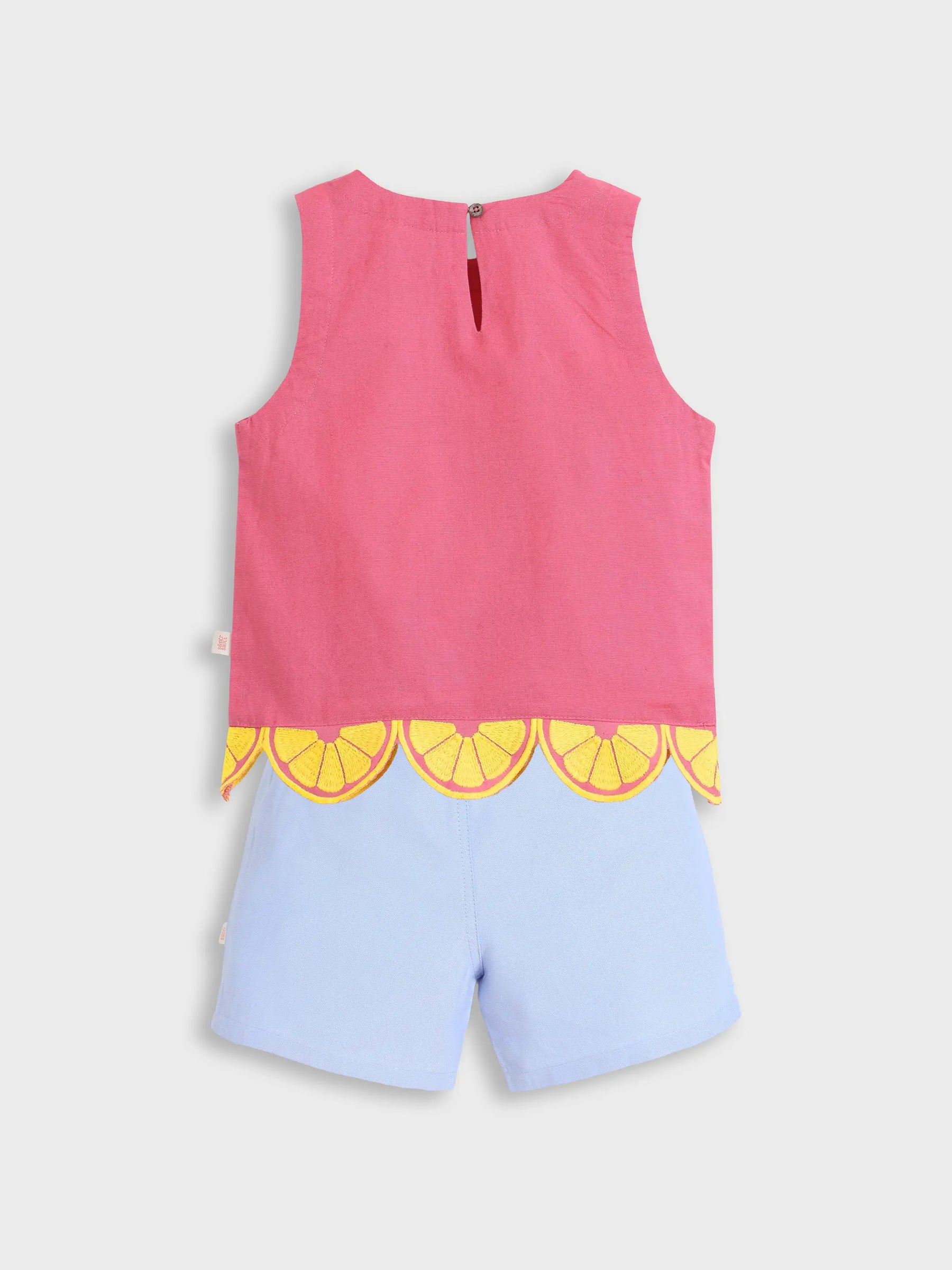 Pink Citrus Scallop Top & Paper Bag Shorts Set