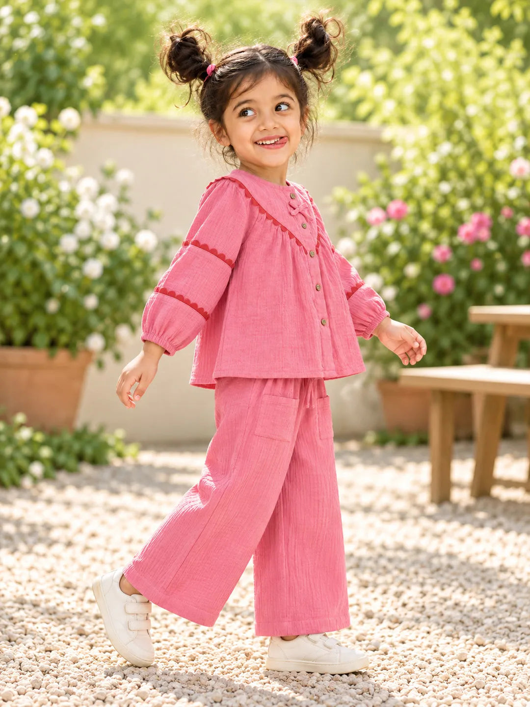 Pink Double Cloth Full Sleeves Top