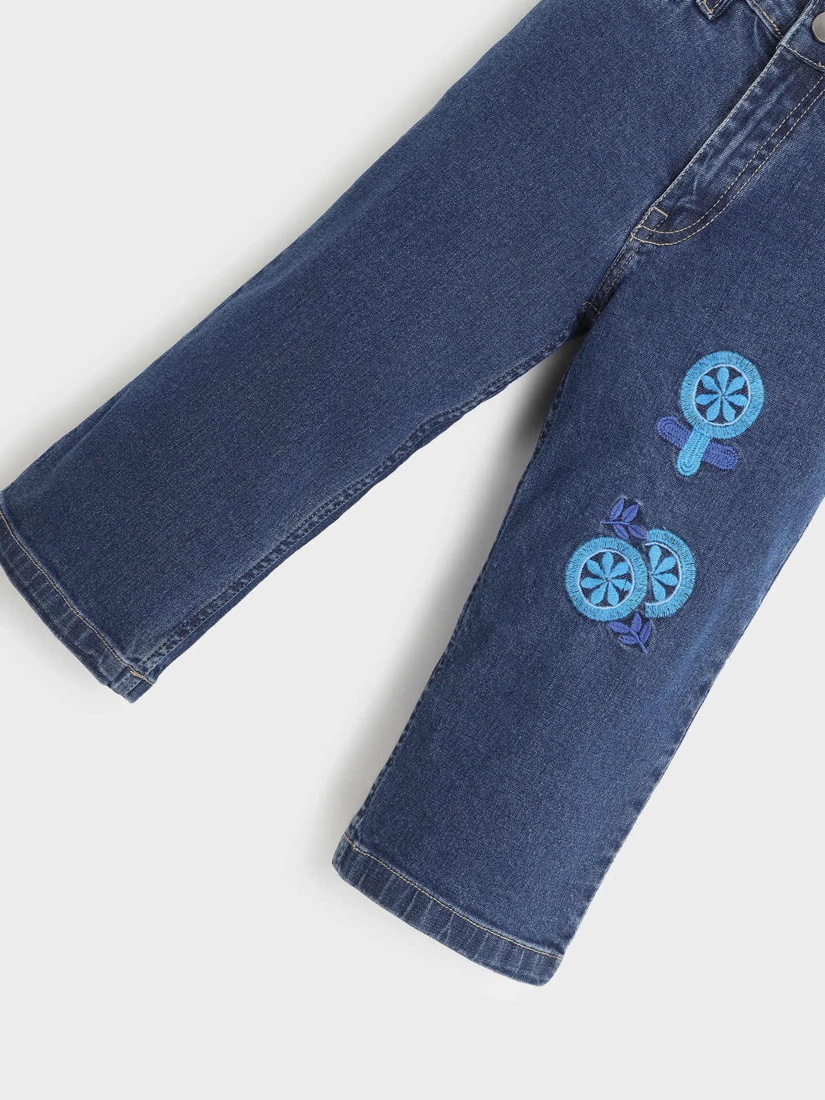 Blue Embroidered Denim Pants