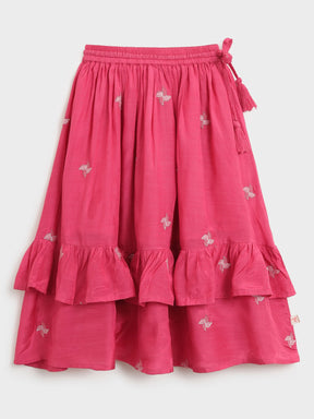 Pink Pinwheel Embroidered Top & Skirt Set