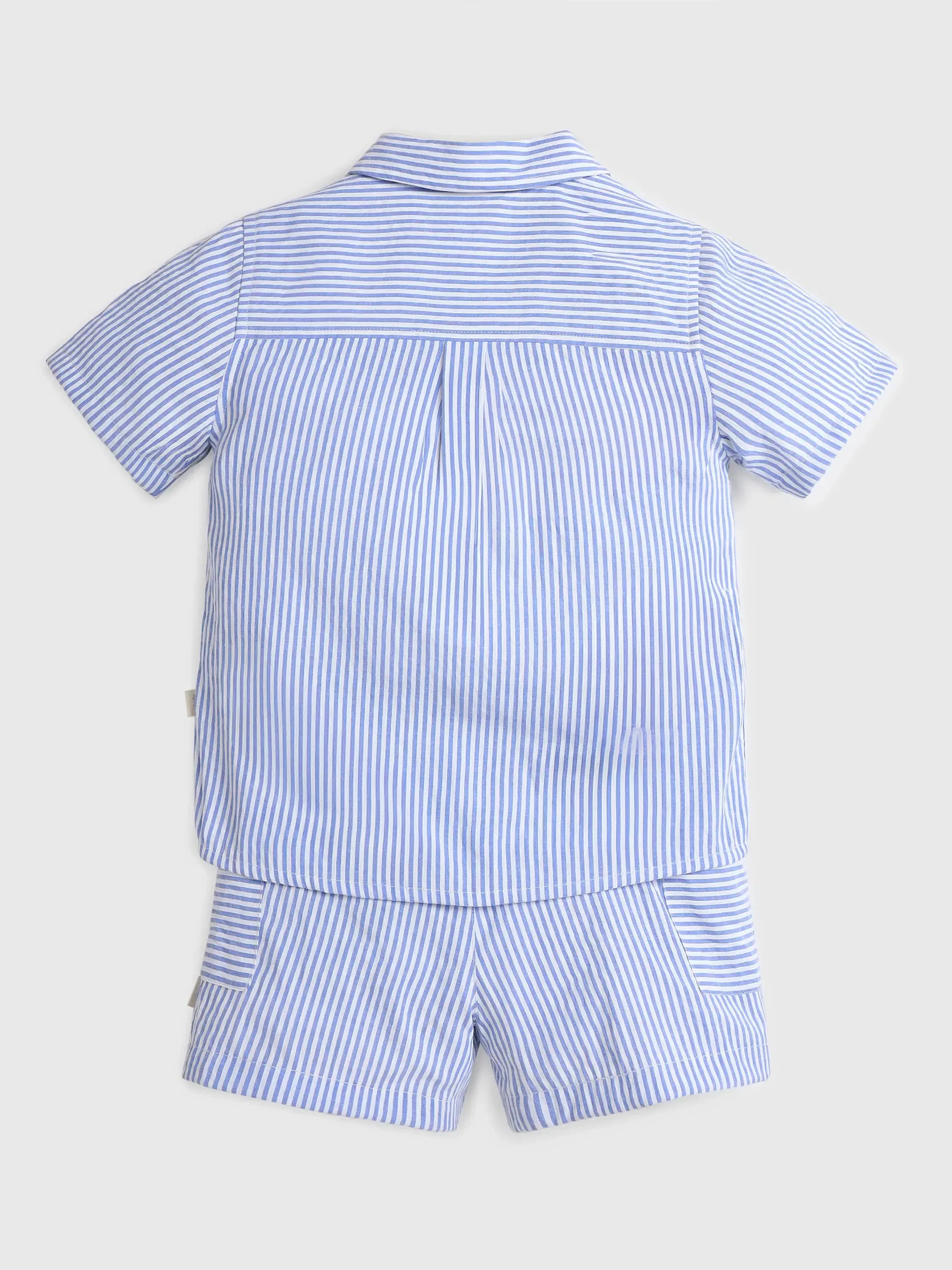 Sky Striped Cotton Shirt & Shorts Set