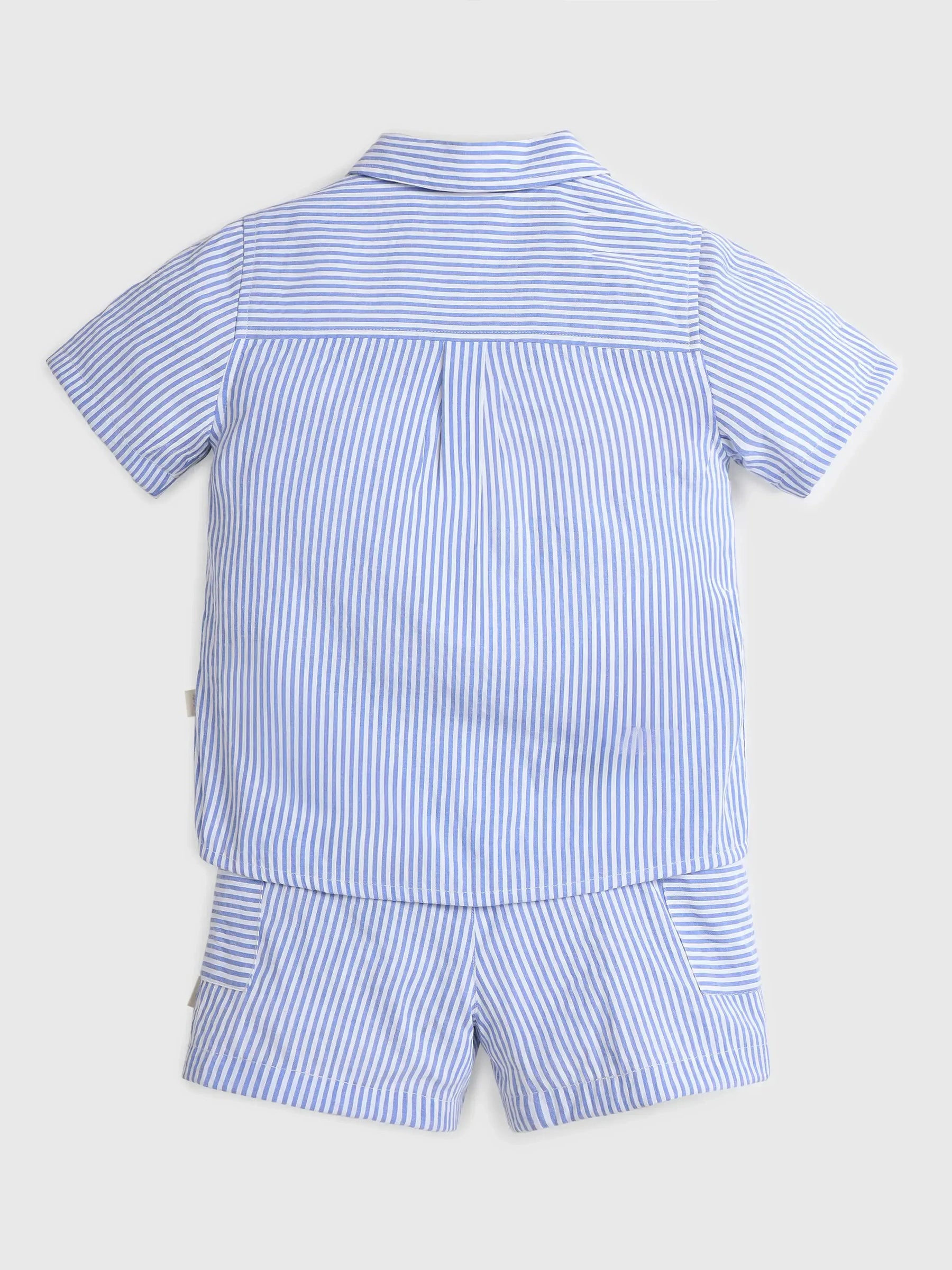 Sky Striped Cotton Shirt & Shorts Set