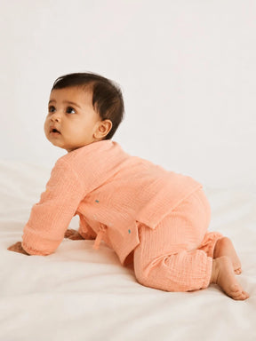 Embroidered Peach Muslin Jhabla Set