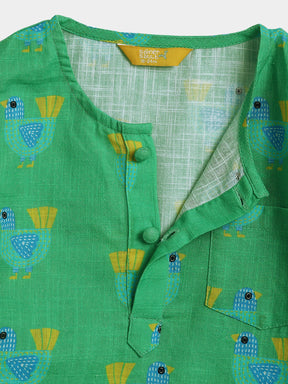 Playful Green Printed Kurta Dhoti Set
