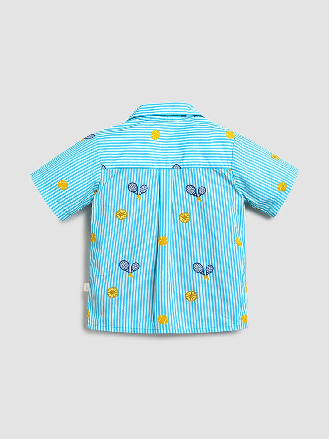 Boys Sky Blue Striped Tennis Print Shirt