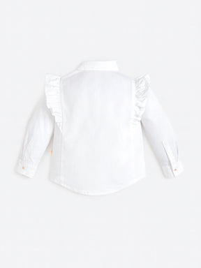 Ruffle Charm White Embroidered Cotton Shirt