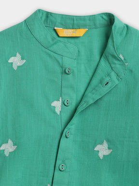 Green Embroidered Kurta Dhoti Set