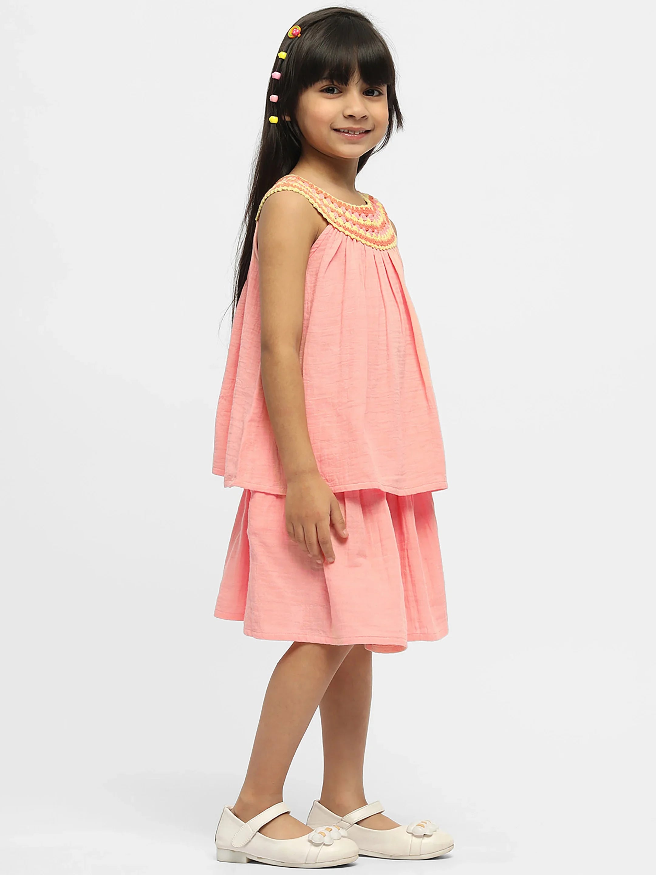 Coral Cotton Top & Skirt Set