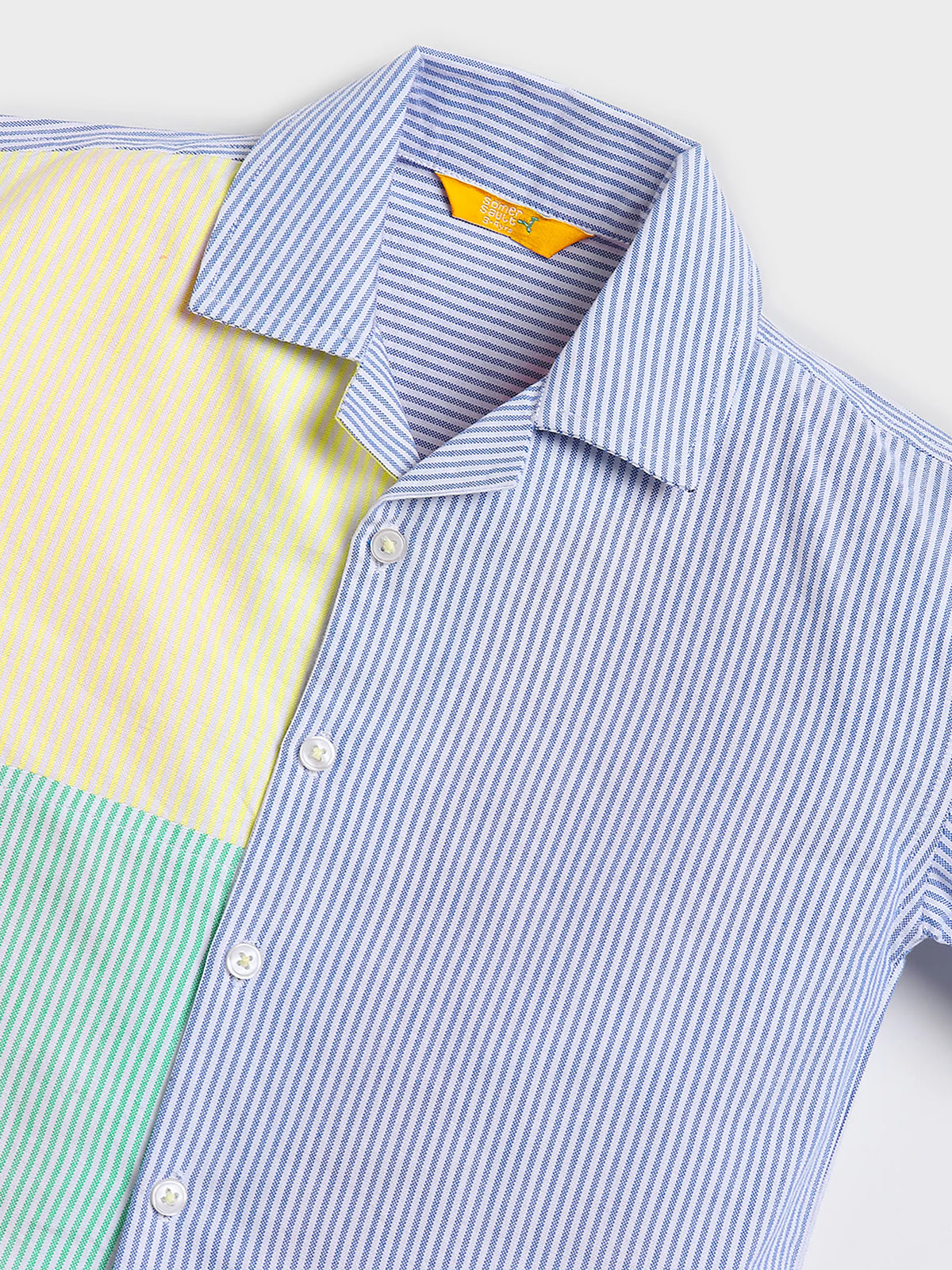 Colorblock Stripe Shirt & Denim Shorts Set