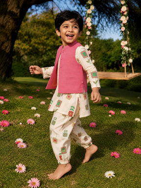 Printed Shantoon Kurta Pajama Jacket Set