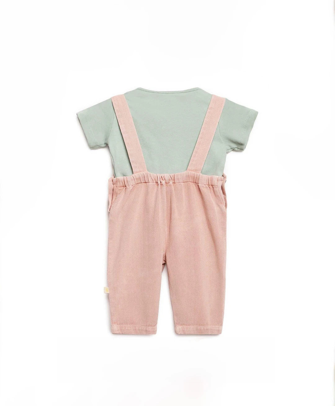 Pink Natural Dungaree With Green Tee