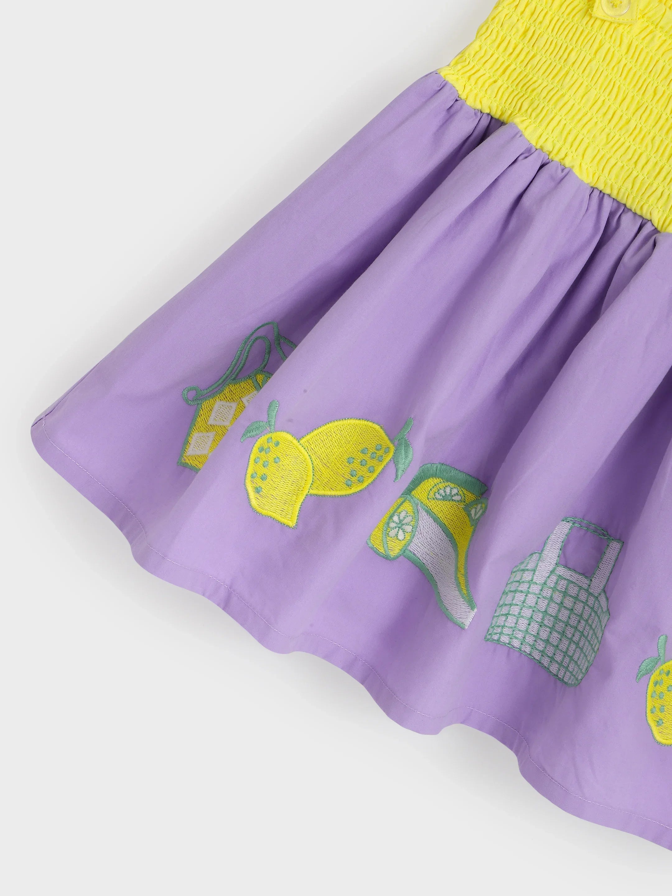 Lavender Smocked Strap Top with Lemon Embroidery