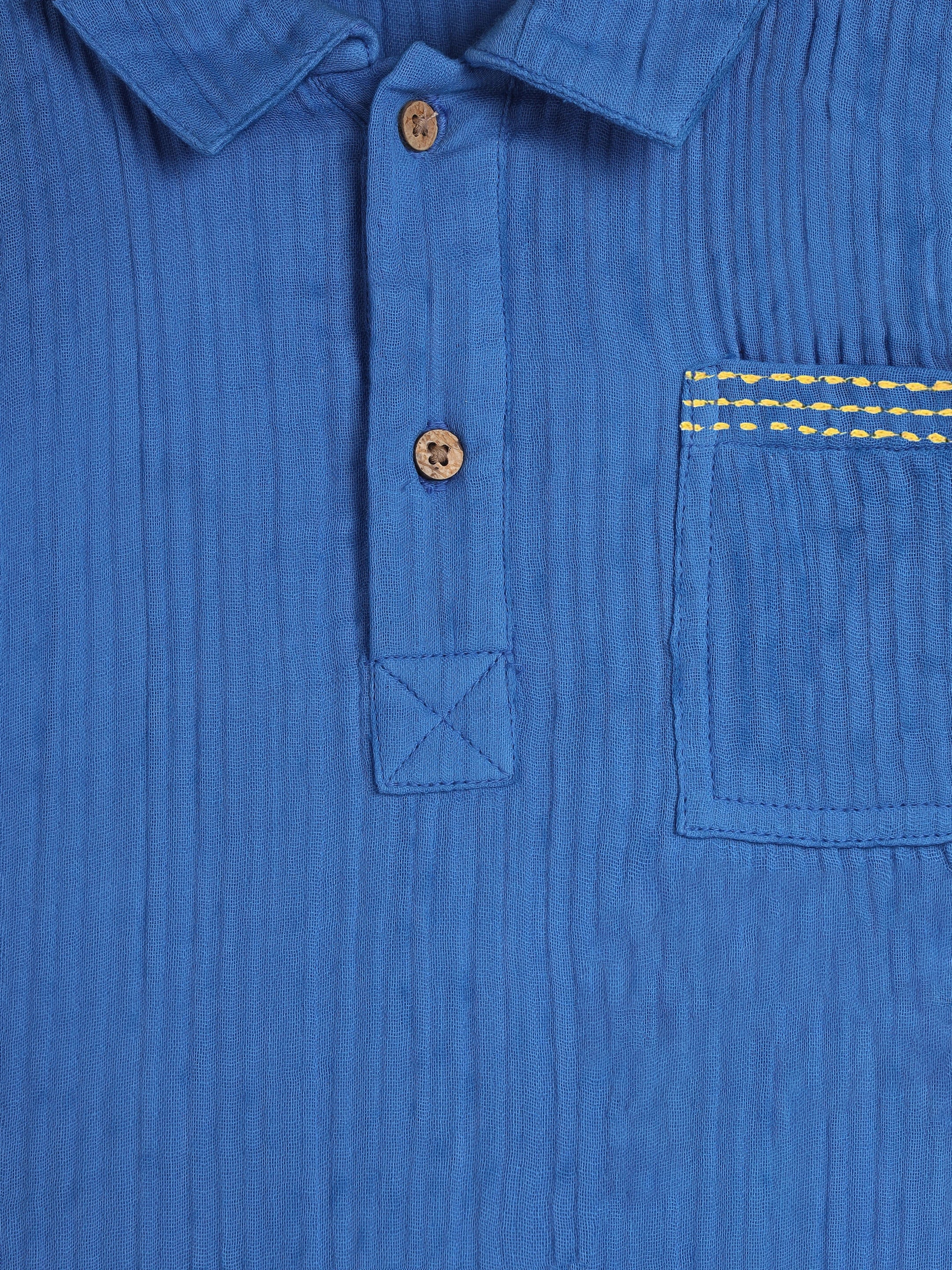 Classic Blue Textured Polo Shirt