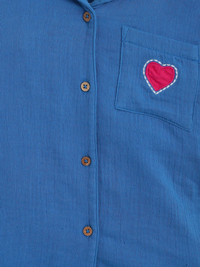 Blue Heart Patch Shirt & Shorts Co-Ord Set