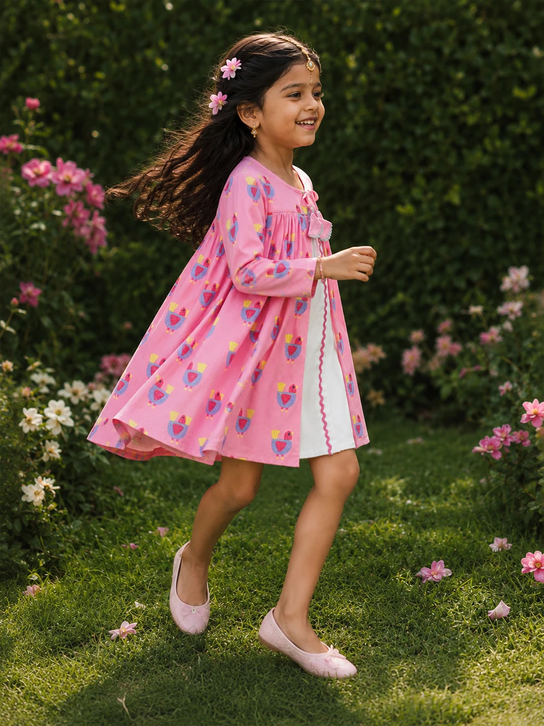 Printed Cotton Dress with Shrug
