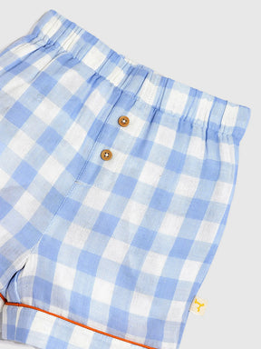 Ocean Gingham Cotton Shirt & Pants Pyjama Set