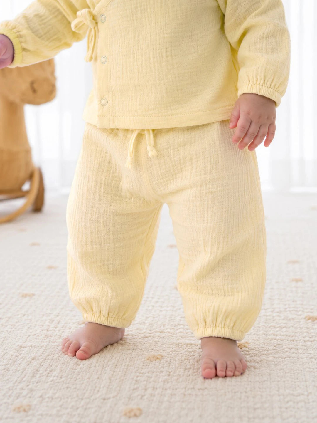 Solid Yellow Muslin Jhabla Set