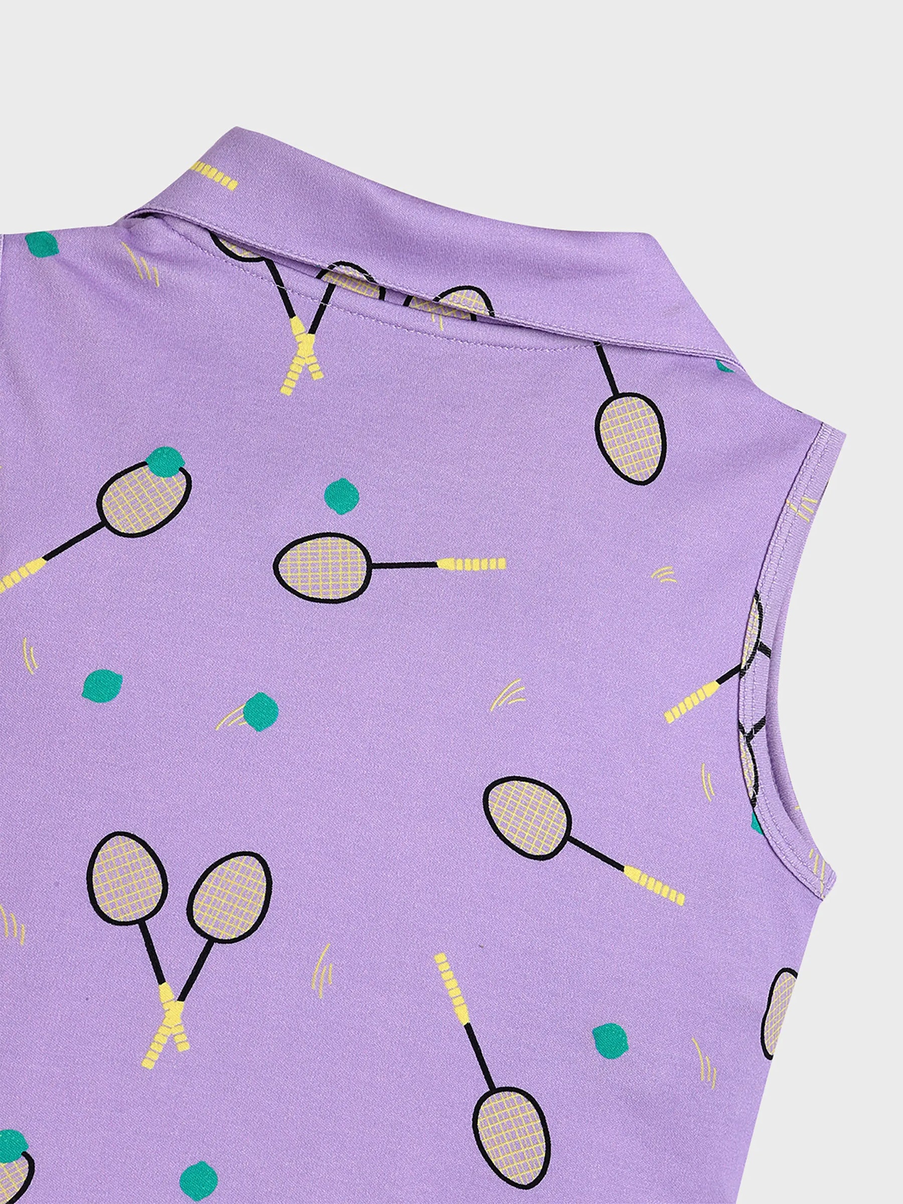 Lavender Racquet Print Sleeveless Polo Top