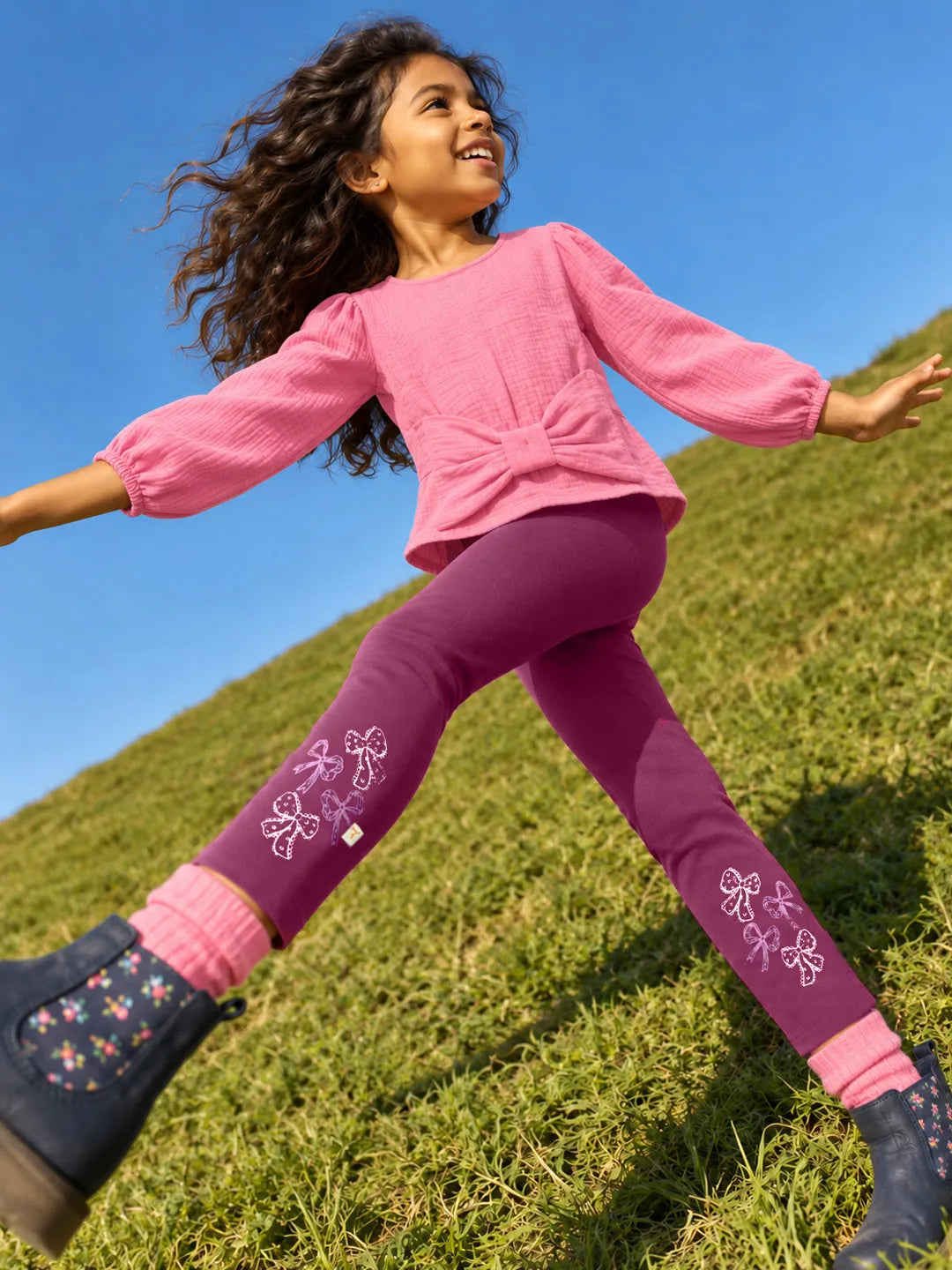 Printed Bow Detail Leggings