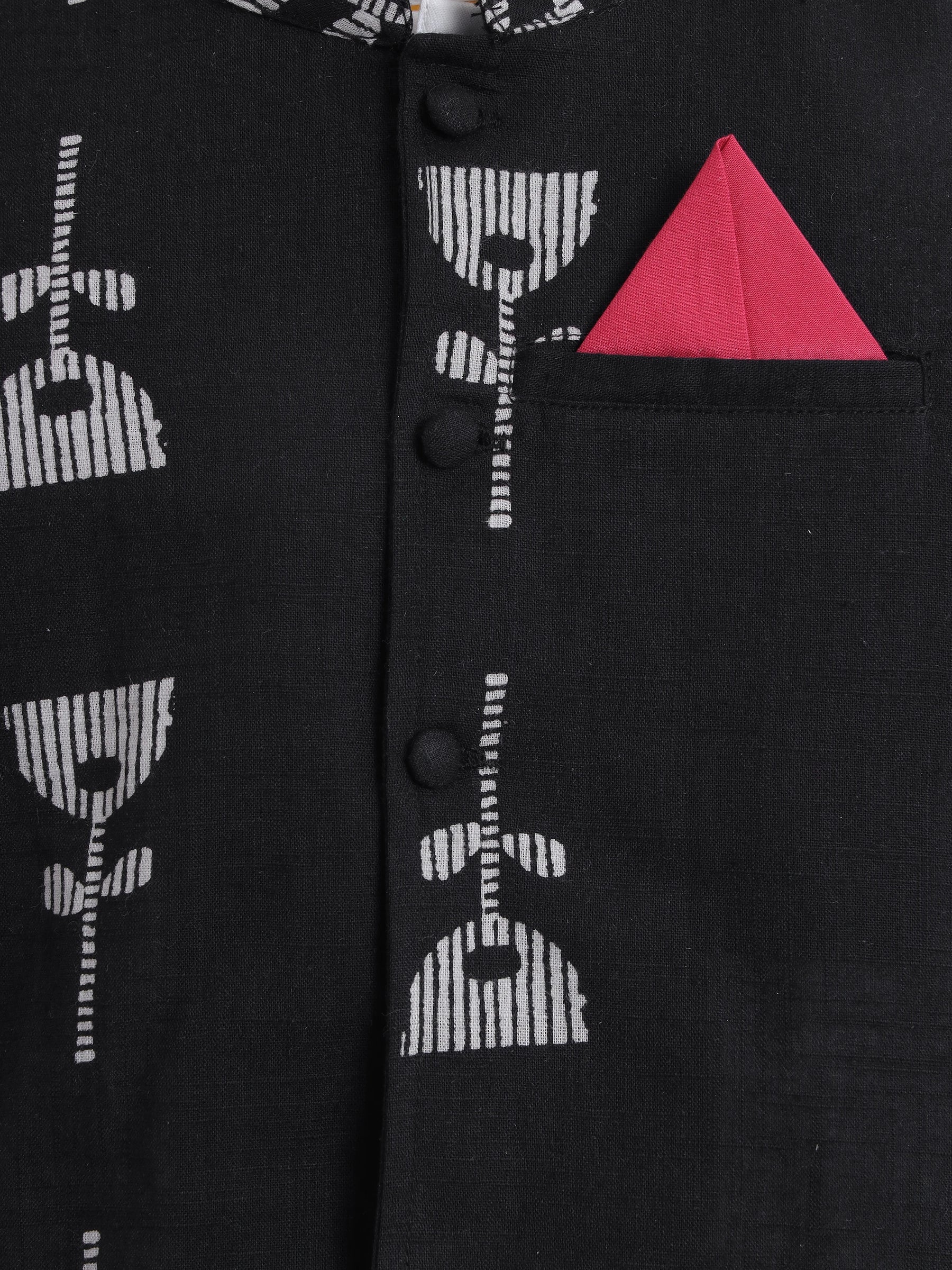 White Kurta Pajama With Black Jacket Set