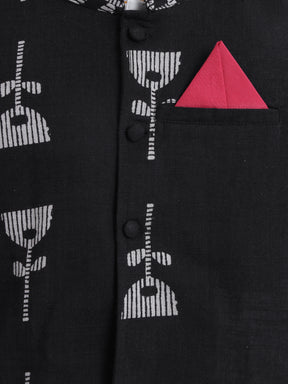 White Kurta Pajama With Black Jacket Set