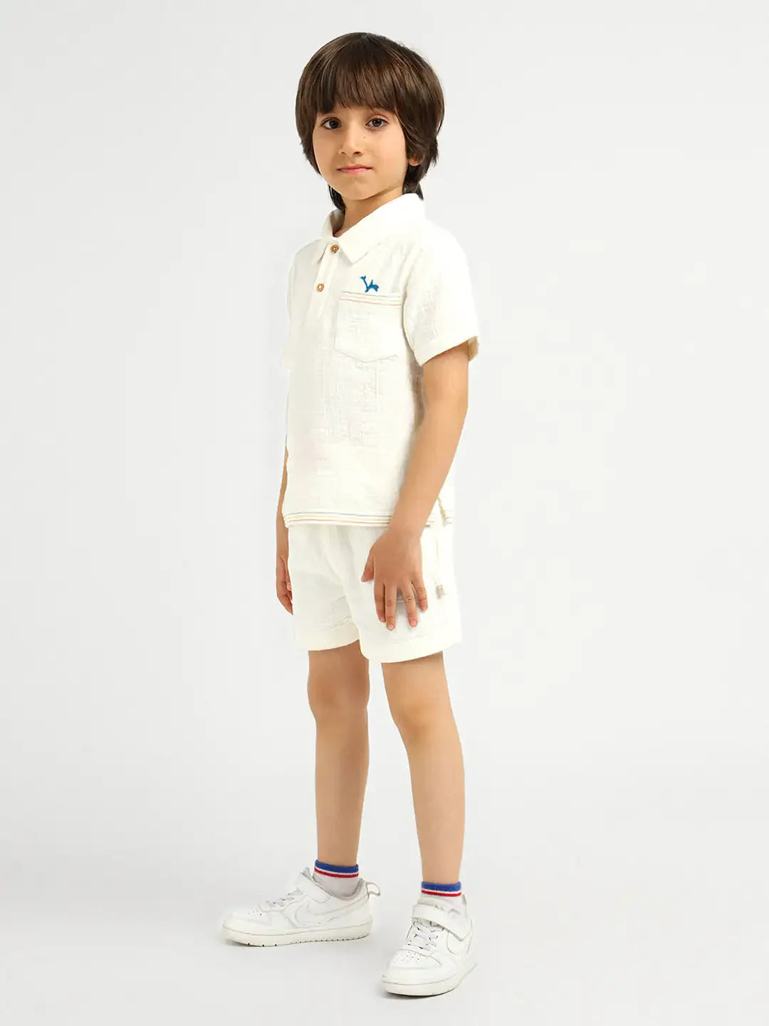 Cloudy Crinkled Cotton Shirt & Shorts Set