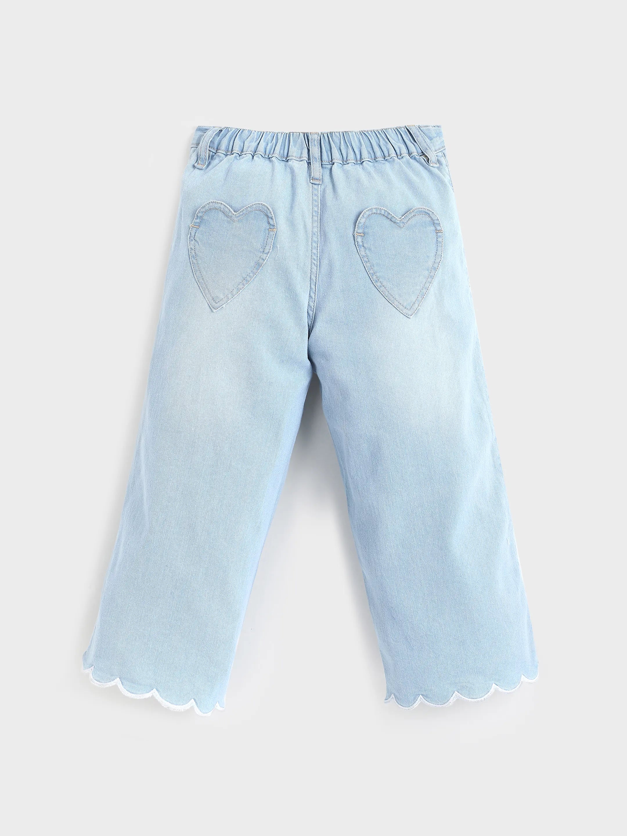 Bow Detail Top & Scallop Denim Set