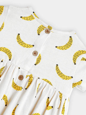 Happy Banana Cotton A-Line Dress