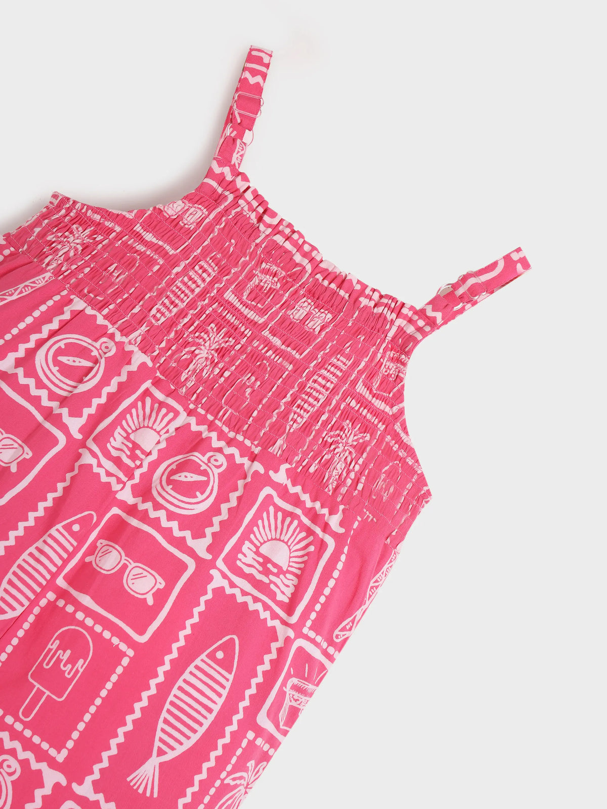 Girls’ Pink Printed Strap Jumpsuit