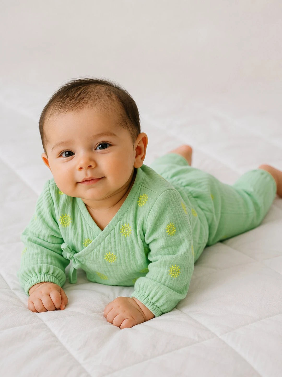 Embroidered Green Muslin Jhabla Set