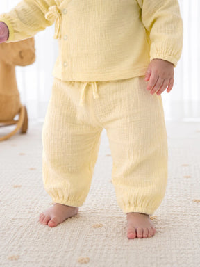 Solid Yellow Muslin Jhabla Set