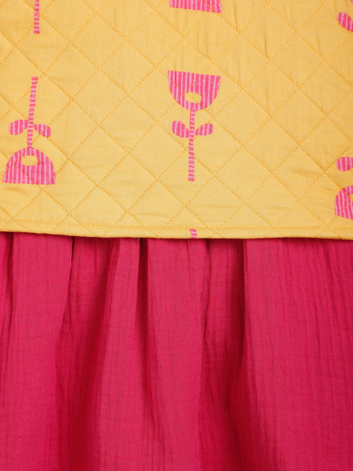 Solid Pink Dress with Quilted Yellow Jacket