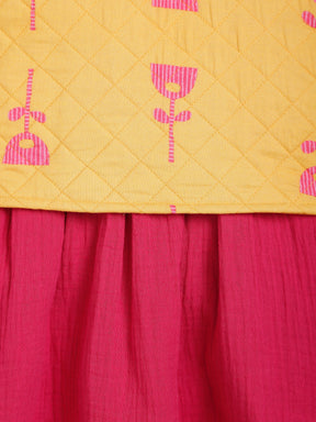 Solid Pink Dress with Quilted Yellow Jacket