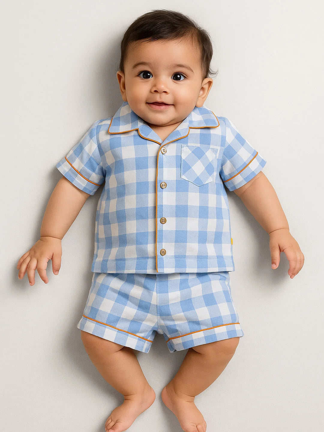 Ocean Gingham Cotton Shirt & Shorts Pyjama Set