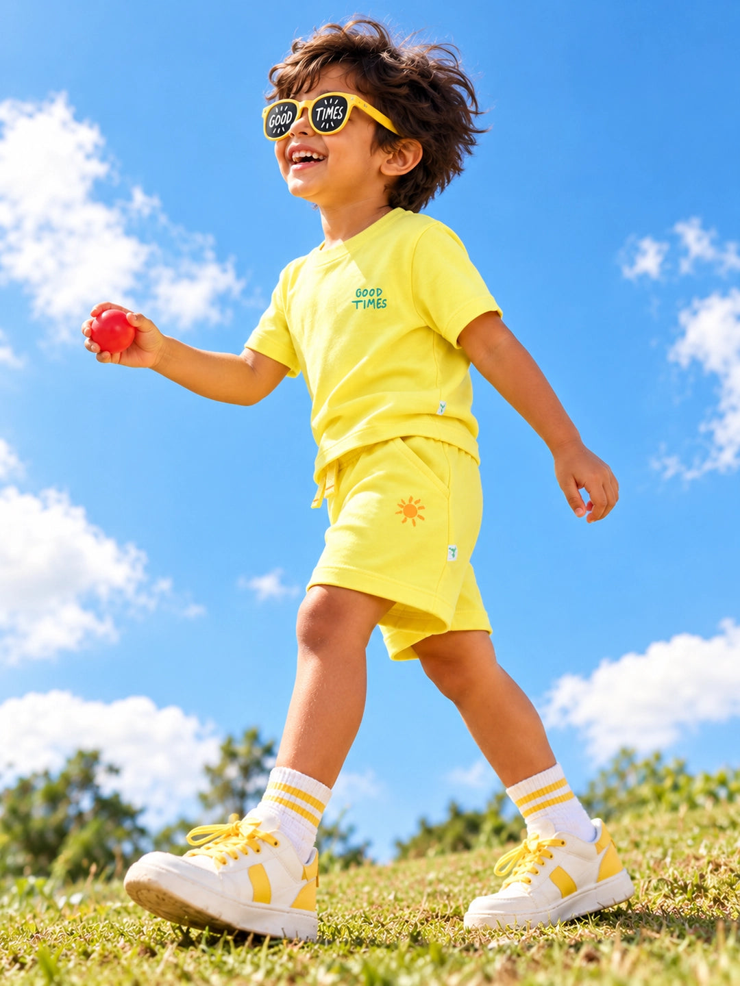 Playful Yellow T-Shirt & Shorts Set