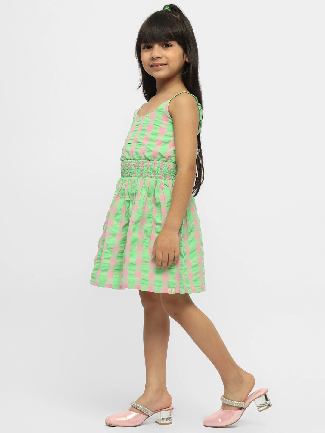 Checked Cotton Fit & Flare Dress