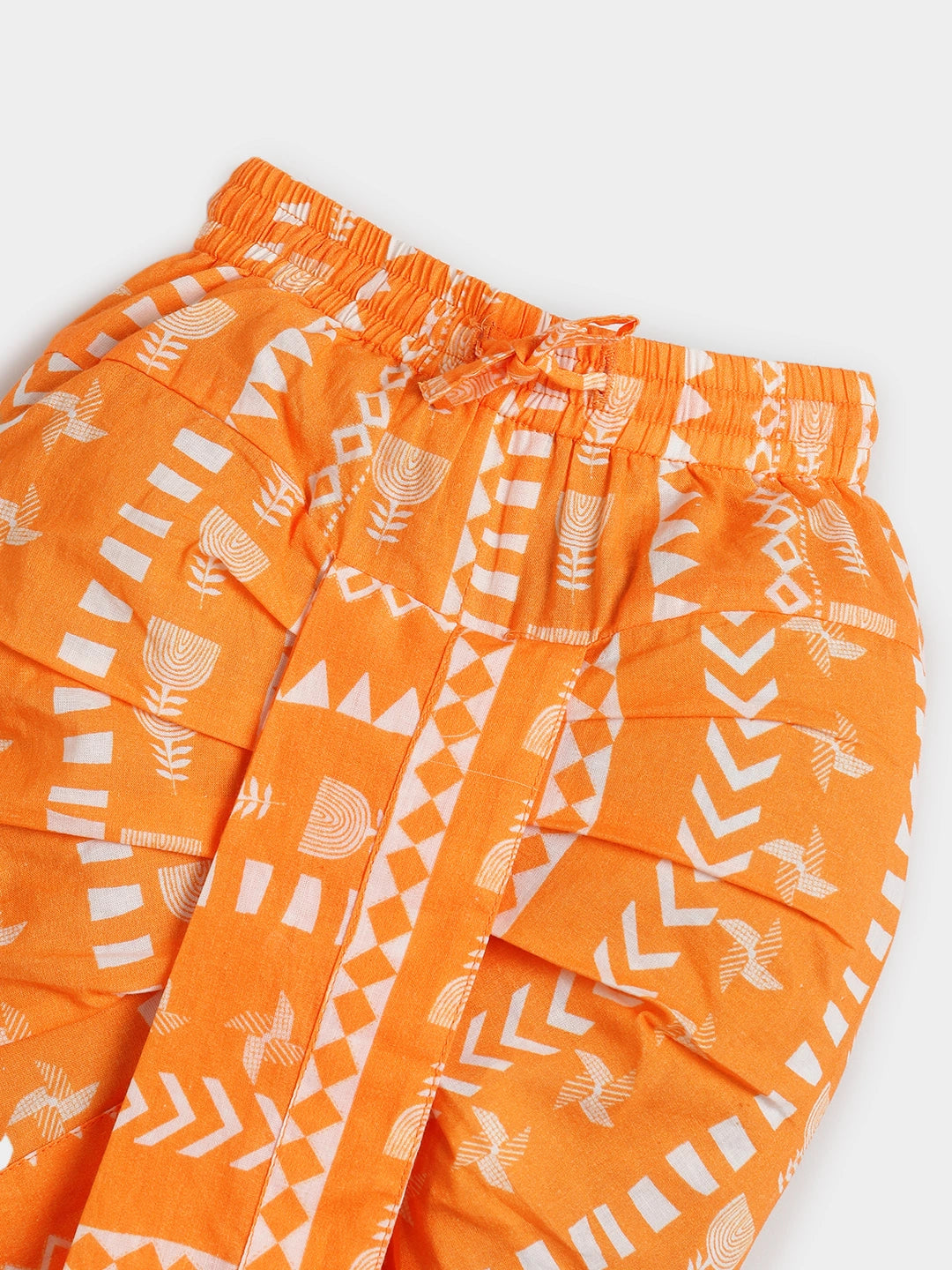 Orange Printed Kurta Dhoti Set