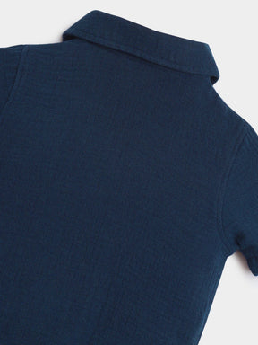 Deep Ocean Crinkled Cotton Shirt & Shorts Set