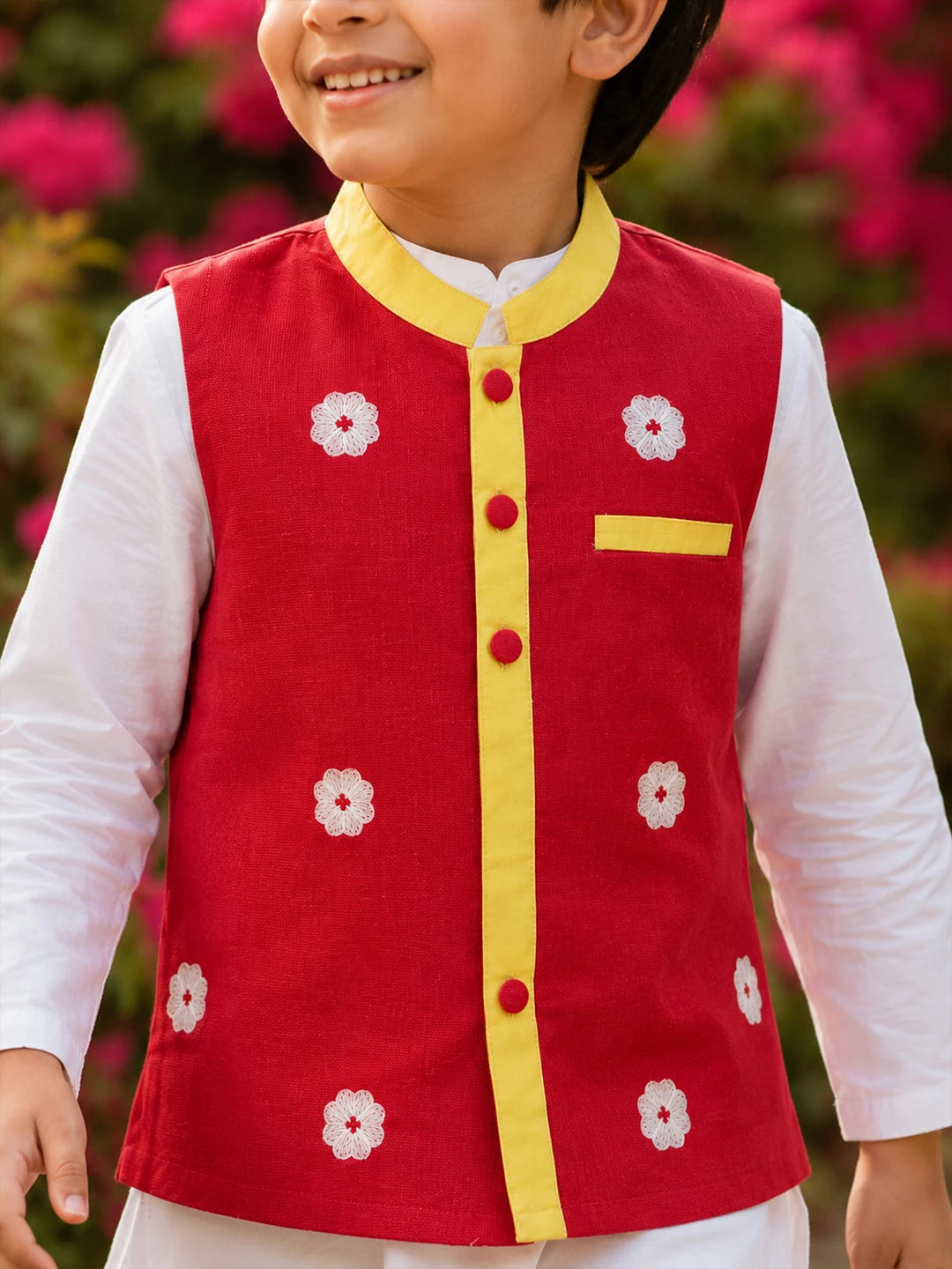 Red Orchid Nehru Jacket