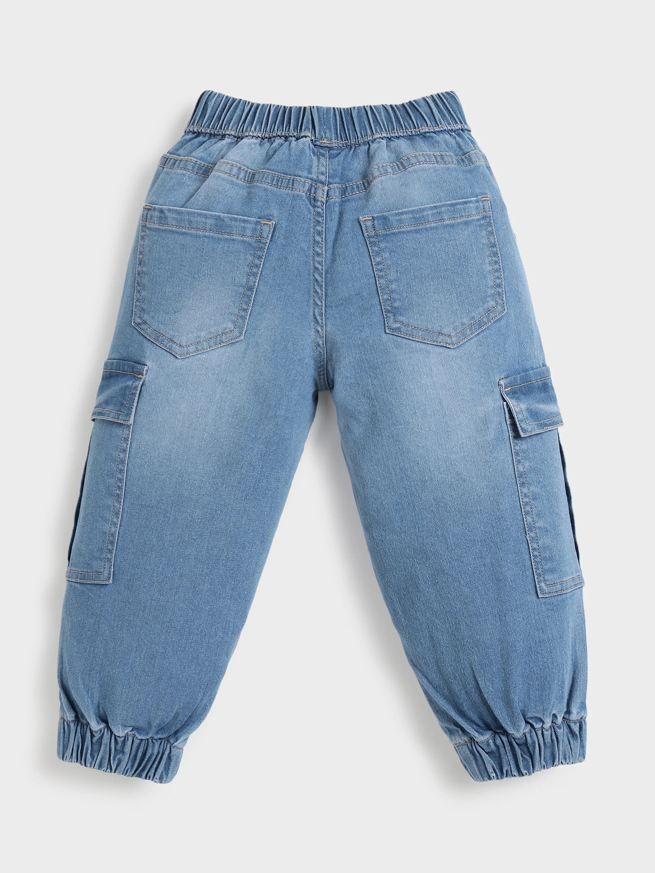 Boys Solid Shirt & Denim Jogger Set