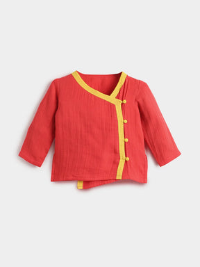 Red Hibiscus Kurta Set- Newborn