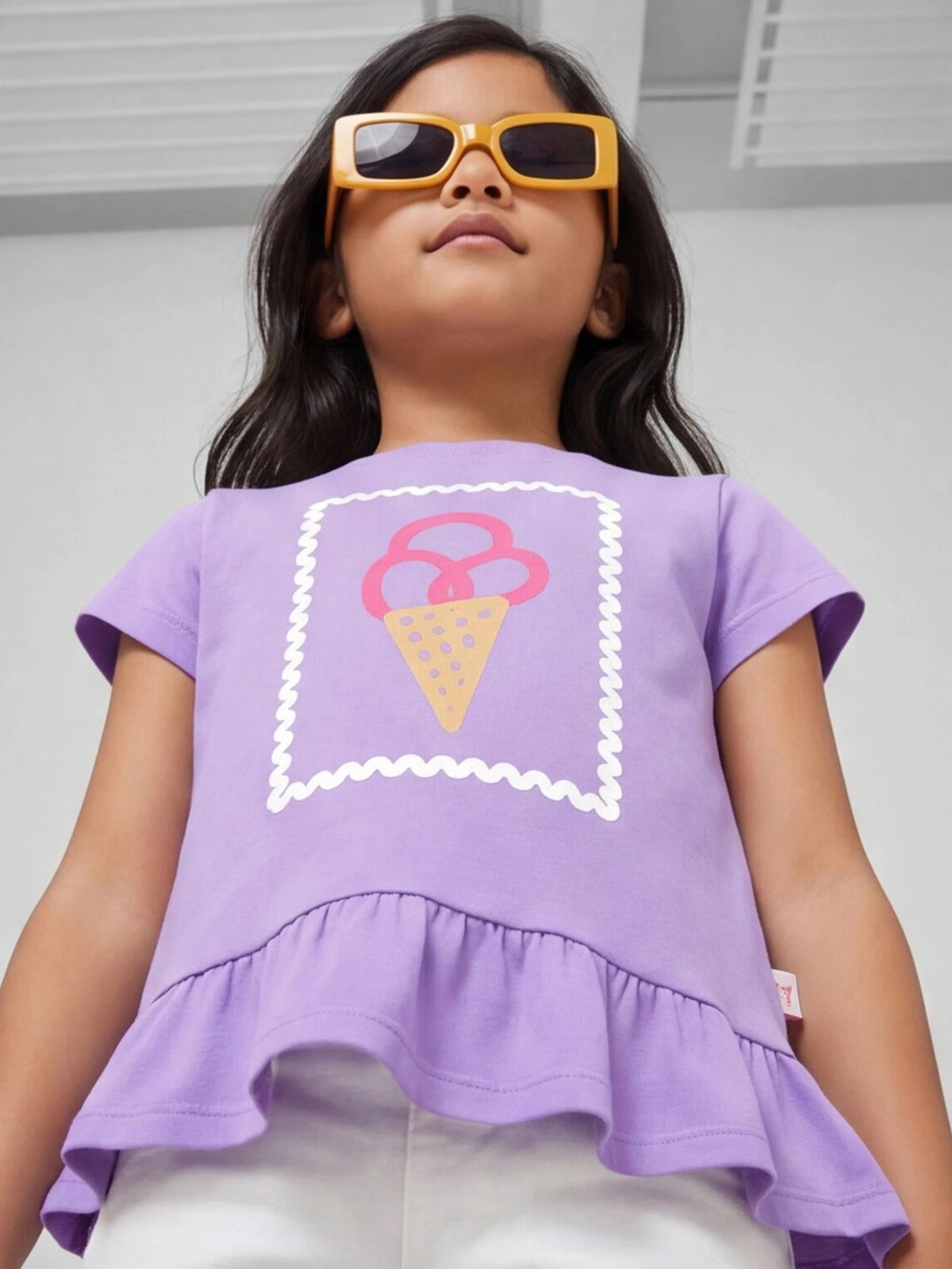 Printed Frill Hem Tee