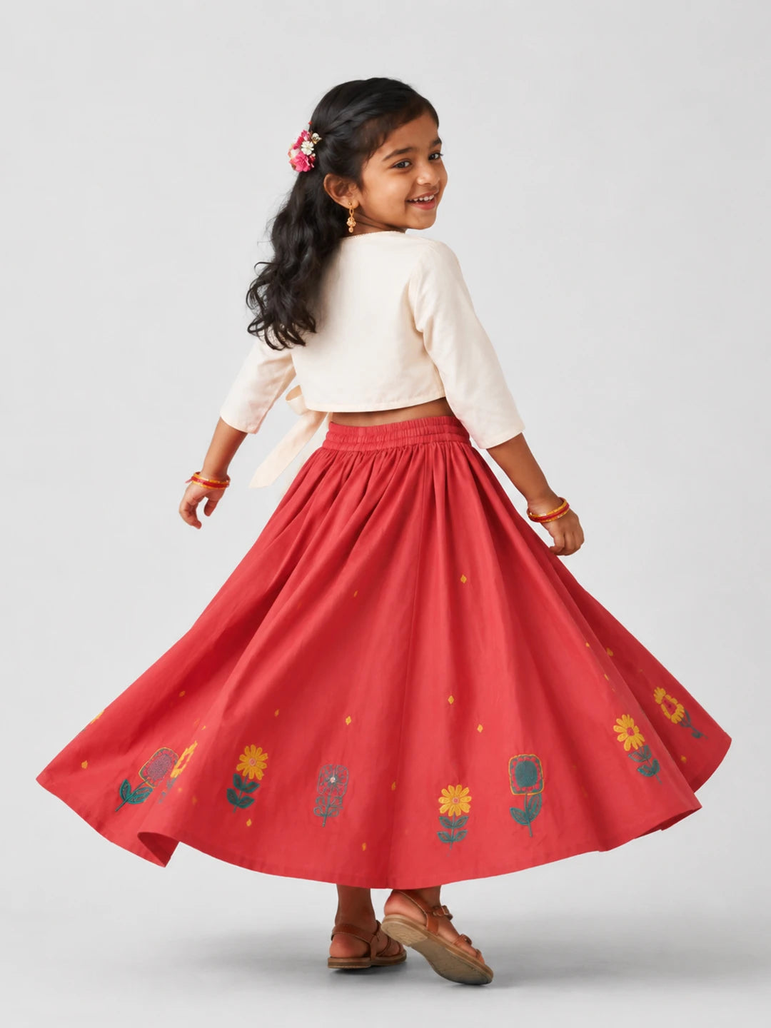 Embroidered Rayon Wrap Top Skirt Set