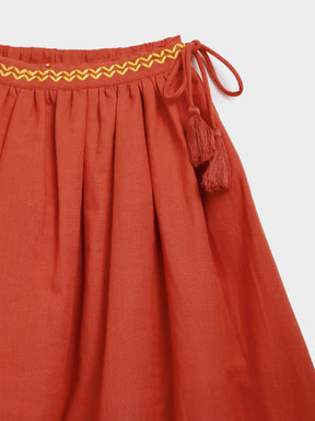 Red Embroidered Skirt Top Dupatta Set