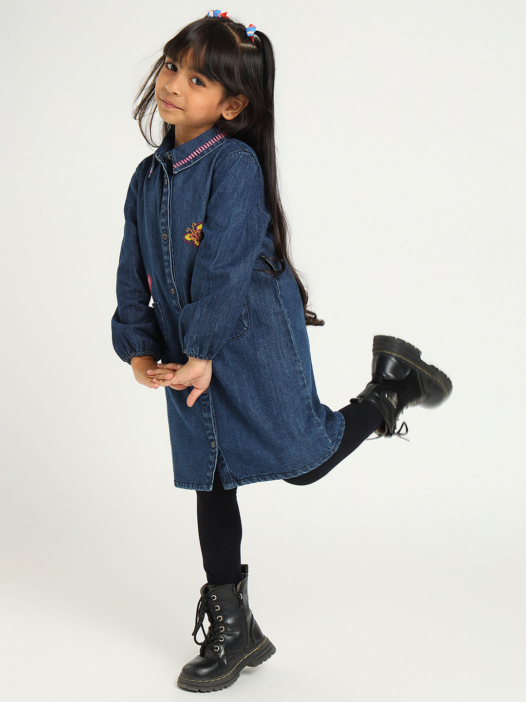 Embroidered Denim Dress