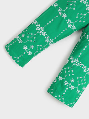 Emerald Bloom Wide-Leg Pants