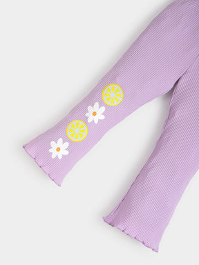 Purple Ribbed Flared Cotton Leggings