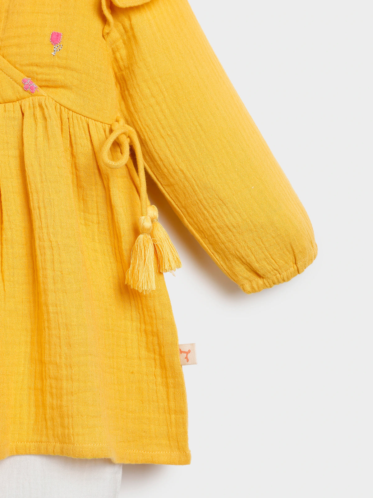 Yellow Embroidered Wrap Top Pant Set