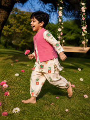 Printed Shantoon Kurta Pajama Jacket Set