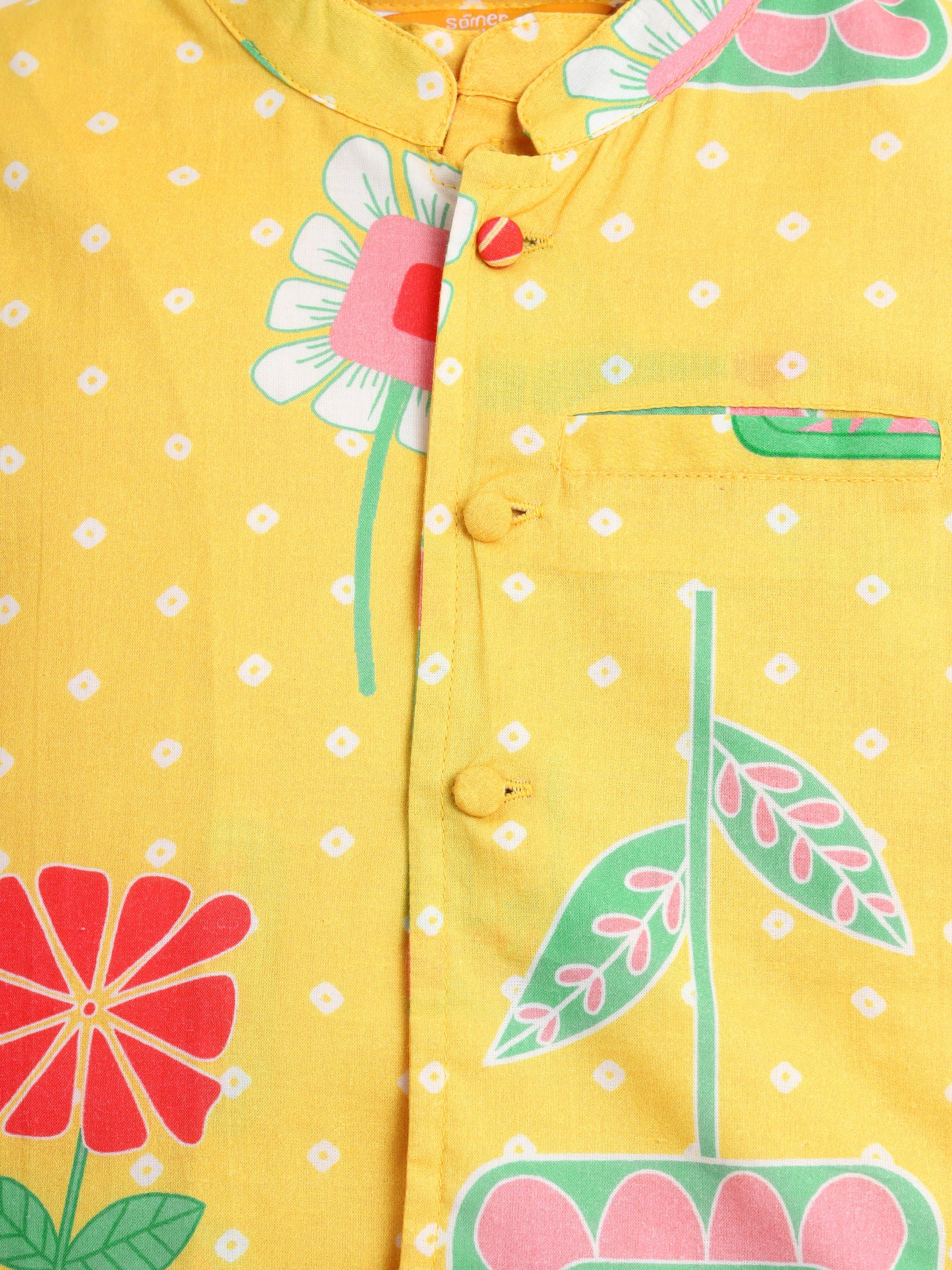 Yellow Bandhani Print Kurta Jacket Set